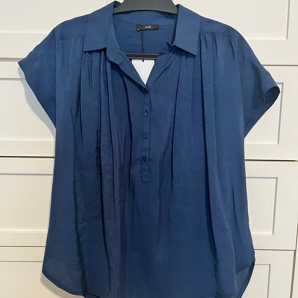 RUTI - NWT THE NONCHALANT OVERSIZED VOILE BLOUSE (Stormy Blue)